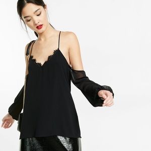 Express Chiffon Strappy Lace Cold Shoulder Top XS